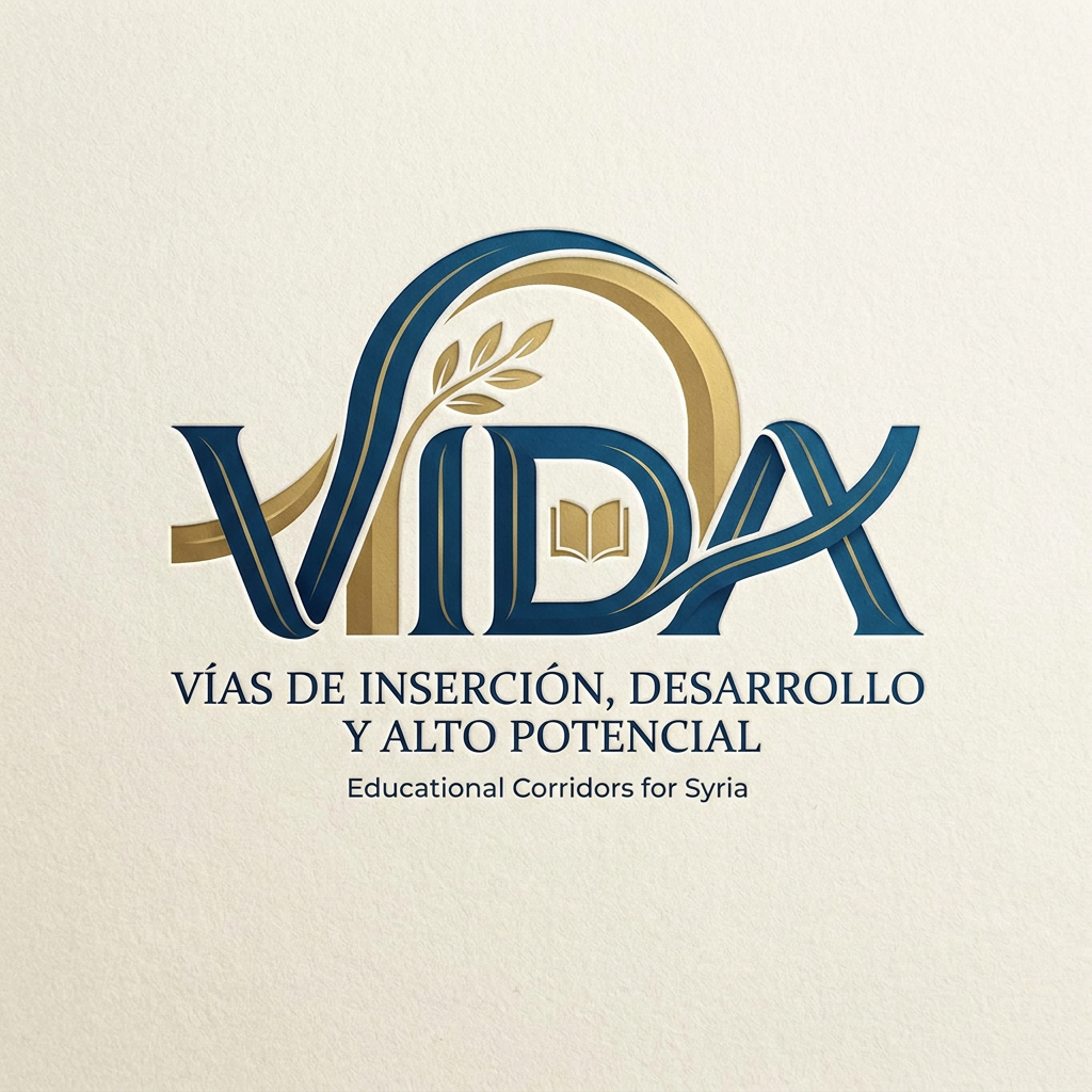 AI Design for create me a logo for an organization called VIDA things to get inspired from:
VIDA creates safe educational corridors for young Syrians affected by persecution - connecting talent with universities in Spain to build futures rooted in dignity, resilience, and hope.The humanitarian crisis in Syria has entered an alarming new phase. Systematic violence targets minority communities - Alawites, Druze, and Kurds - while traditional protection routes have closed VIDA - Vías de Inserción, Desarrollo y Alto Potencial - creates humanitarian educational corridors: a safe, legal, and transformative pathway connecting young talent with higher education in Spain. try to have the logo from the same word so it will be easy to publish anywhere, make it very fancy and elegance and nice and eye catching and maybe with something to be as a refrence for the prohram
