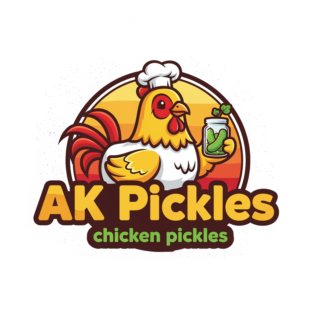 AI Design for i want to create logo with name AK pickles and it is chicken pickles