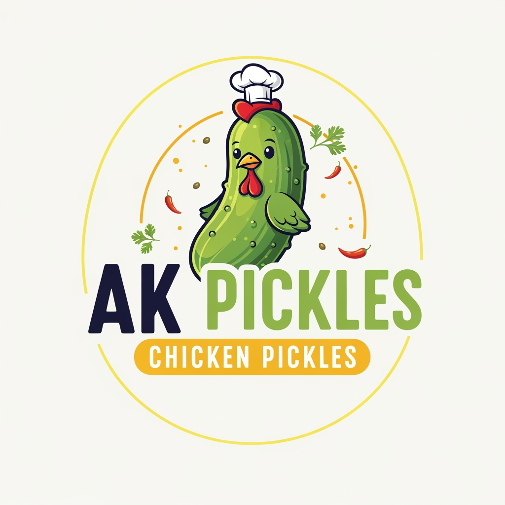 AI Design for i want to create logo with name AK pickles and it is chicken pickles