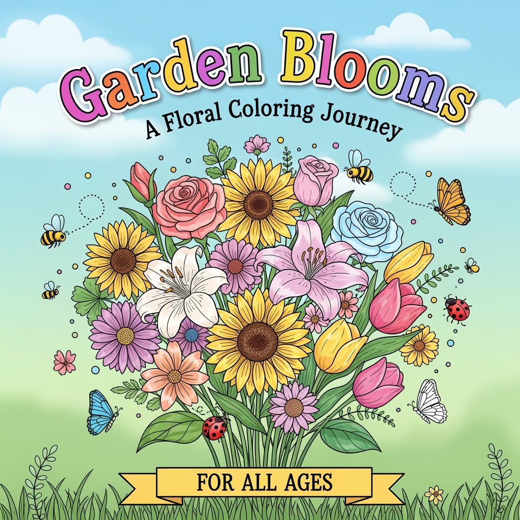 AI Design for colourful cover page for my colouring book of theme flowers