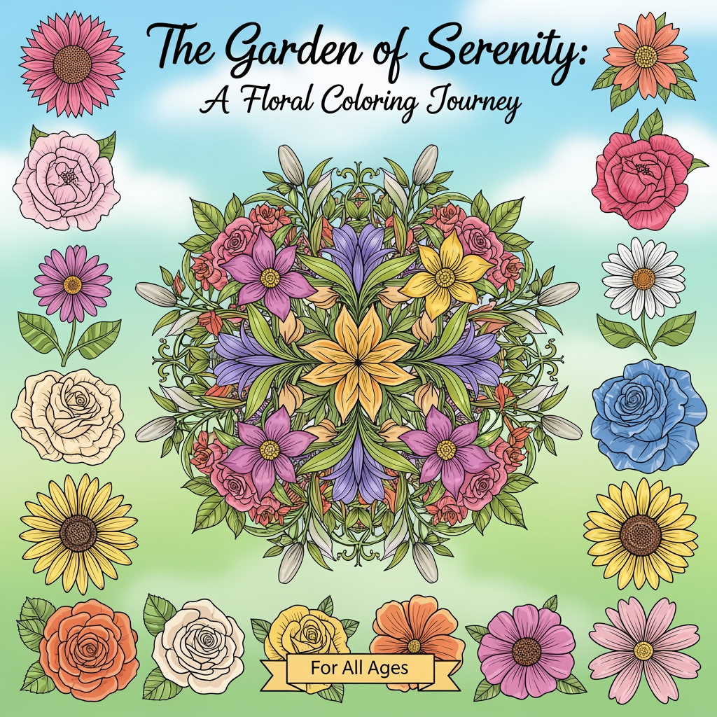 AI Design for colourful cover page for my colouring book of theme flowers