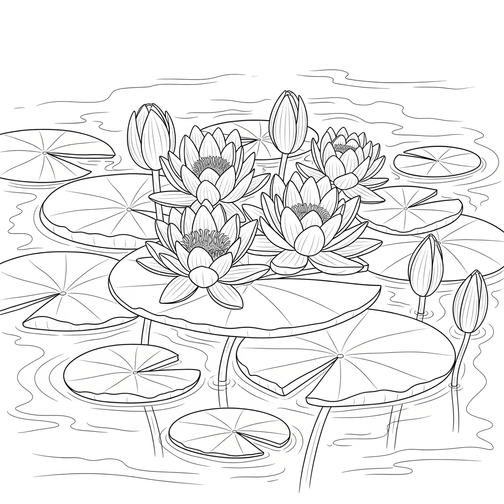 AI Design for i need a image of water lilies to add in my colouring book