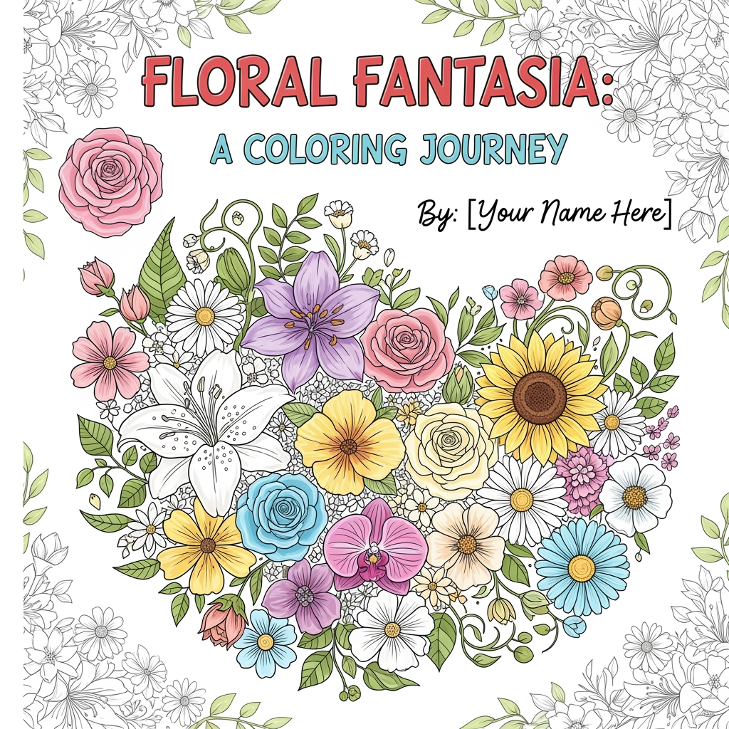 AI Design for colourful cover page for my colouring book of theme flowers