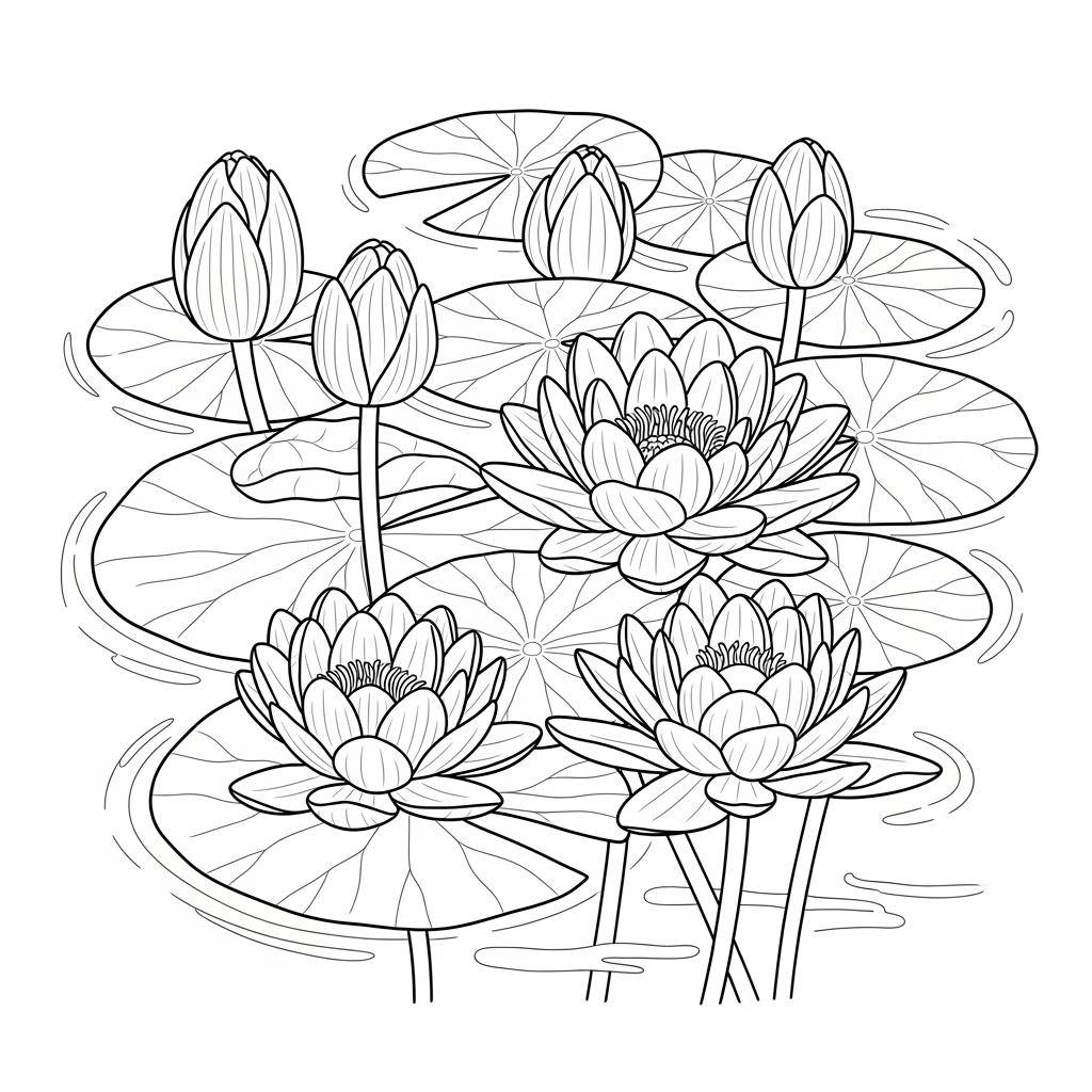 AI Design for i need a image of water lilies to add in my colouring book