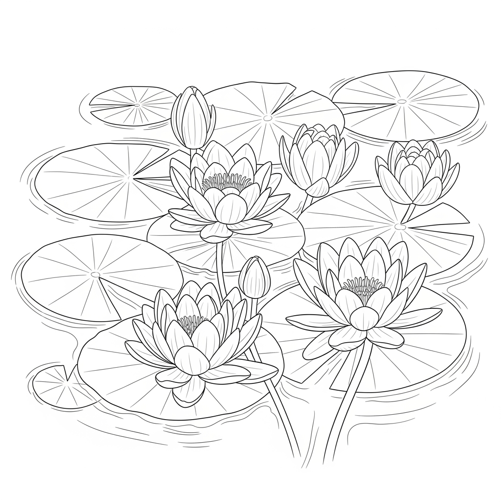 AI Design for i need a image of water lilies to add in my colouring book