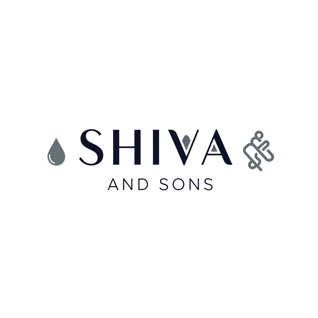 AI Design for A sophisticated and minimalist logo for a premium housekeeping and chemical supply company named Shiva and Sons. The design features clean geometric lines and elegant typography, incorporating subtle, stylized motifs of cleanliness or liquid droplets to evoke a professional and trustworthy aesthetic. Use a refined color palette of deep navy, slate gray, and crisp white to maintain a high-end, corporate appearance.