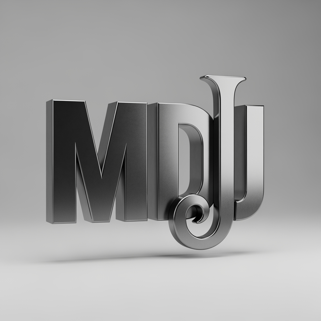 AI Design for Use the Letter MDJ in a Bold writing where the J ends up in turnover like a snake