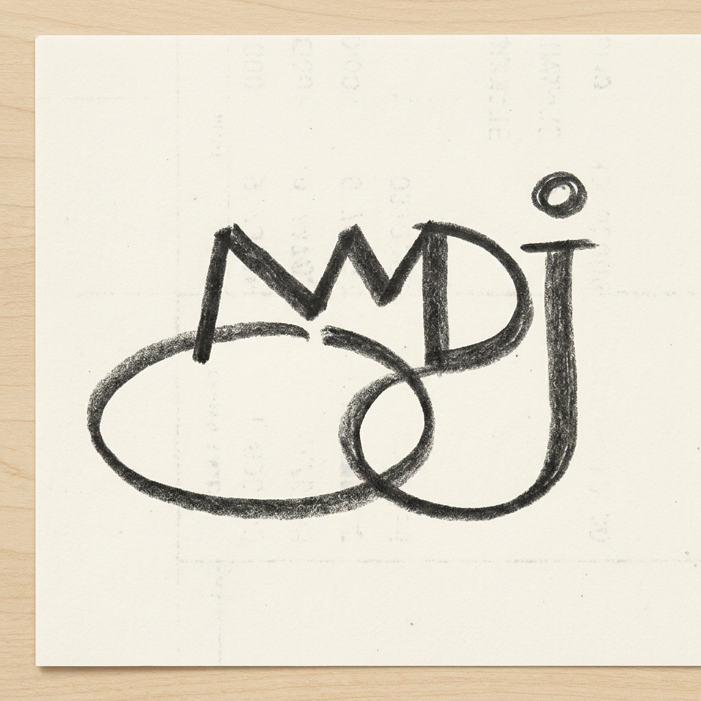 AI Design for Use the Letter MDJ in a Bold writing use the image as a sample