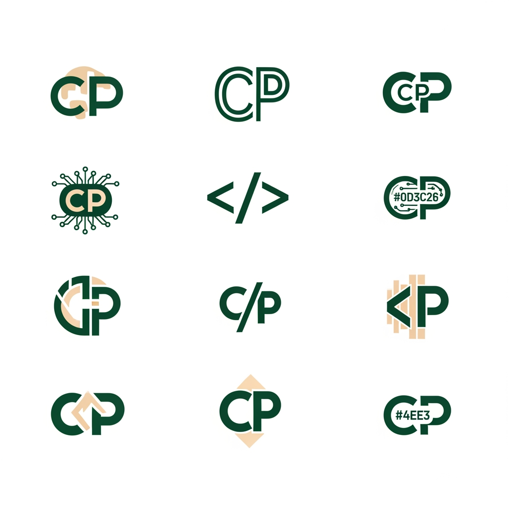 AI Design for me falta un favicon para mi web personal que tambien podría poner en el header junto a mi nombre o sustituyendolo.  Puedes diseñarme 10 favicons que me sirvan como logo tambien para mi web? quiero que contenga una C y una P porque mi nombre es carlos padron. La web es mi portfolio como desarrollador full-stack por si te sirve de ayuda. Quiero que sean logos profesionales, elegantes y llamativos. con la paleta de colores verde bosque (#0d3c26) y crema/beige (#f4eee3). Se original. Busca inspiración en internet y sorprendeme con 10 diseños únicos.