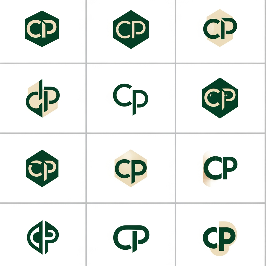 AI Design for me falta un favicon para mi web personal que tambien podría poner en el header junto a mi nombre o sustituyendolo.  Puedes diseñarme 10 favicons que me sirvan como logo tambien para mi web? quiero que contenga una C y una P porque mi nombre es carlos padron. La web es mi portfolio como desarrollador full-stack por si te sirve de ayuda. Quiero que sean logos profesionales, elegantes y llamativos. con la paleta de colores verde bosque (#0d3c26) y crema/beige (#f4eee3). Se original. Busca inspiración en internet y sorprendeme con 10 diseños únicos.