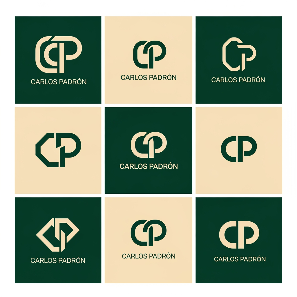 AI Design for me falta un favicon para mi web personal que tambien podría poner en el header junto a mi nombre o sustituyendolo.  Puedes diseñarme 10 favicons que me sirvan como logo tambien para mi web? quiero que contenga una C y una P porque mi nombre es carlos padron. La web es mi portfolio como desarrollador full-stack por si te sirve de ayuda. Quiero que sean logos profesionales, elegantes y llamativos. con la paleta de colores verde bosque (#0d3c26) y crema/beige (#f4eee3). Se original. Busca inspiración en internet y en los logos de grandes marcas y sorprendeme con 10 diseños únicos.