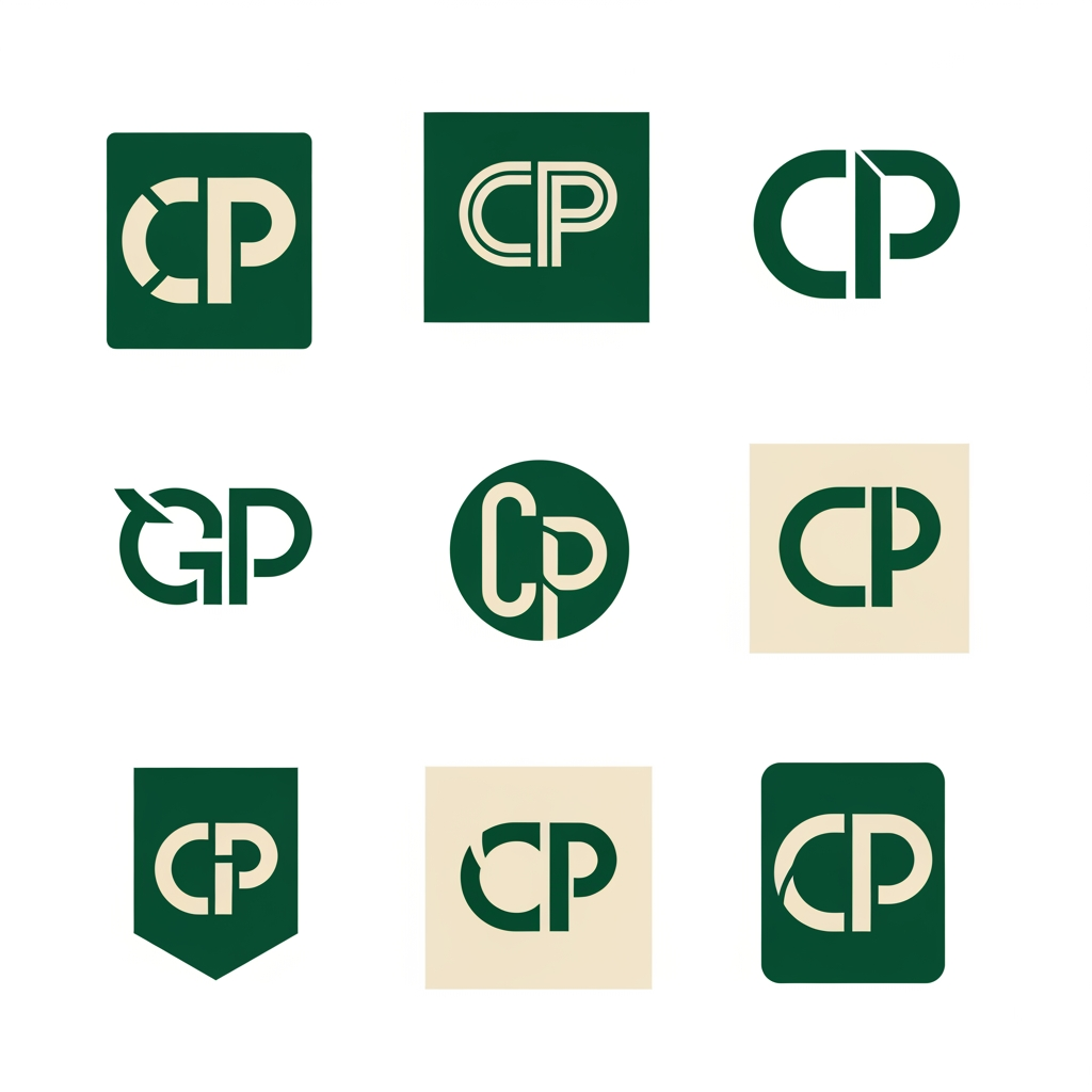 AI Design for me falta un favicon para mi web personal que tambien podría poner en el header junto a mi nombre o sustituyendolo.  Puedes diseñarme 10 favicons que me sirvan como logo tambien para mi web? quiero que contenga una C y una P porque mi nombre es carlos padron. La web es mi portfolio como desarrollador full-stack por si te sirve de ayuda. Quiero que sean logos profesionales, elegantes y llamativos. con la paleta de colores verde bosque (#0d3c26) y crema/beige (#f4eee3). Se original. Busca inspiración en internet y sorprendeme con 10 diseños únicos.