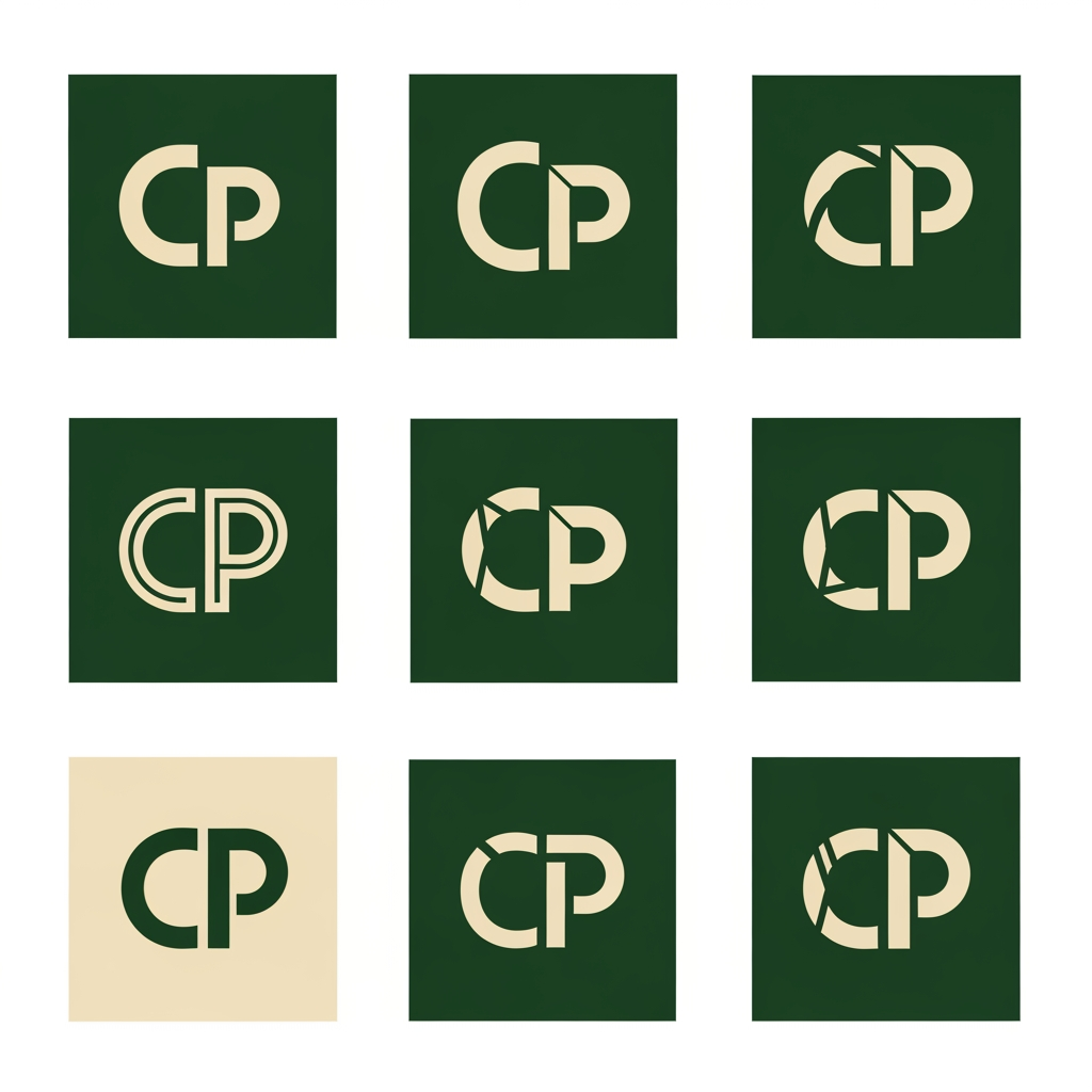AI Design for me falta un favicon para mi web personal que tambien podría poner en el header junto a mi nombre o sustituyendolo.  Puedes diseñarme 10 favicons que me sirvan como logo tambien para mi web? quiero que contenga una C y una P porque mi nombre es carlos padron. La web es mi portfolio como desarrollador full-stack por si te sirve de ayuda. Quiero que sean logos profesionales, elegantes y llamativos. con la paleta de colores verde bosque (#0d3c26) y crema/beige (#f4eee3). Se original. Busca inspiración en internet y en los logos de grandes marcas y sorprendeme con 10 diseños únicos.