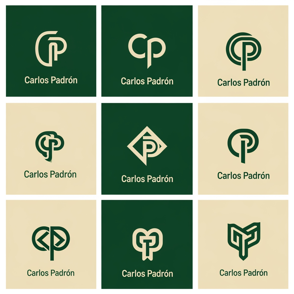 AI Design for me falta un favicon para mi web personal que tambien podría poner en el header junto a mi nombre o sustituyendolo.  Puedes diseñarme 10 favicons que me sirvan como logo tambien para mi web? quiero que contenga una C y una P porque mi nombre es carlos padron. La web es mi portfolio como desarrollador full-stack por si te sirve de ayuda. Quiero que sean logos profesionales, elegantes y llamativos. con la paleta de colores verde bosque (#0d3c26) y crema/beige (#f4eee3). Se original. Busca inspiración en internet y en los logos de grandes marcas y sorprendeme con 10 diseños únicos.