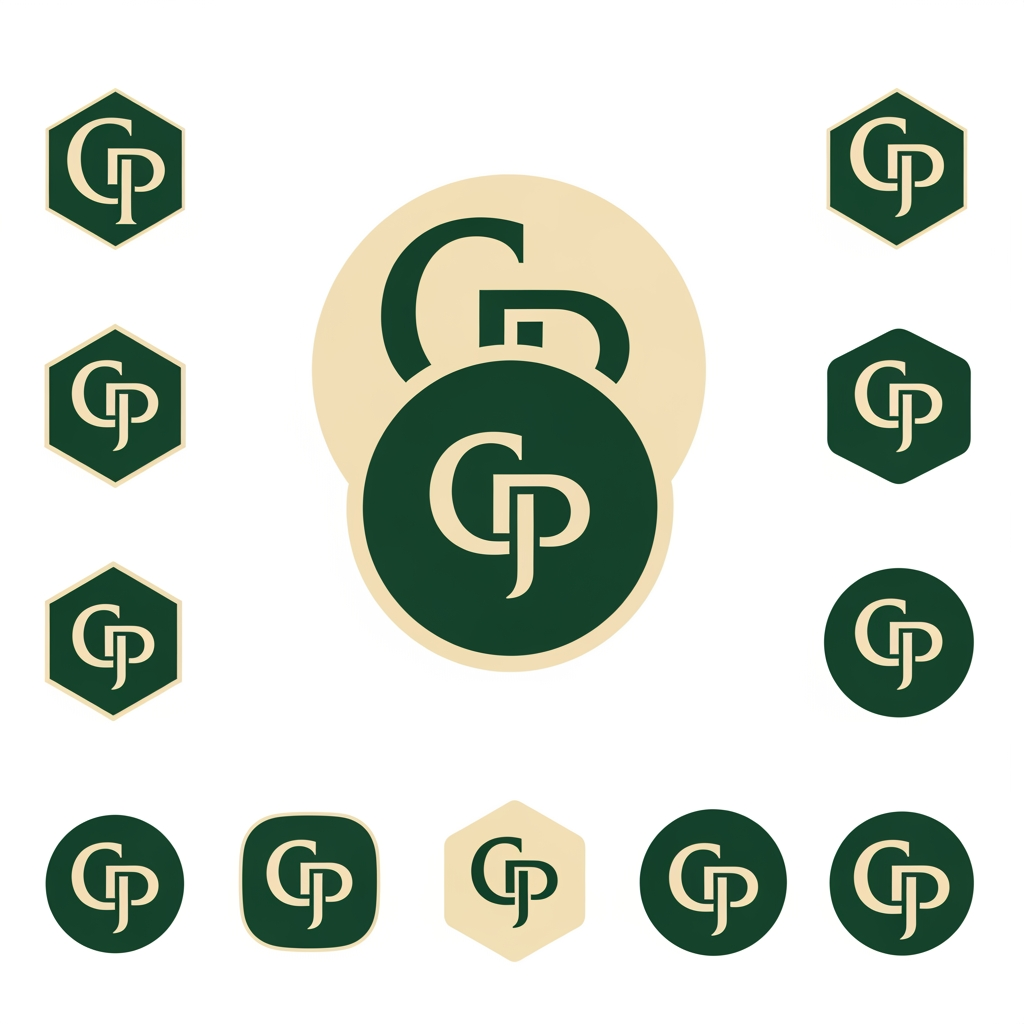 AI Design for me falta un favicon para mi web personal que tambien podría poner en el header junto a mi nombre o sustituyendolo.  Puedes diseñarme 10 favicons que me sirvan como logo tambien para mi web? quiero que contenga una C y una P porque mi nombre es carlos padron. La web es mi portfolio como desarrollador full-stack por si te sirve de ayuda. Quiero que sean logos profesionales, elegantes y llamativos. con la paleta de colores verde bosque (#0d3c26) y crema/beige (#f4eee3). Se original. Busca inspiración en internet y en los logos de grandes marcas y sorprendeme con 10 diseños únicos.