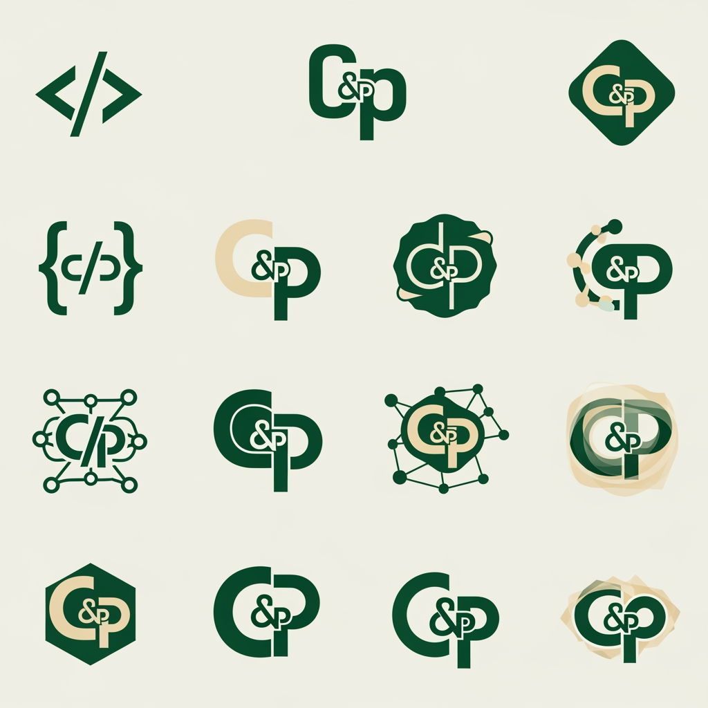 AI Design for me falta un favicon para mi web personal que tambien podría poner en el header junto a mi nombre o sustituyendolo.  Puedes diseñarme 10 favicons que me sirvan como logo tambien para mi web? quiero que contenga una C y una P porque mi nombre es carlos padron. La web es mi portfolio como desarrollador full-stack por si te sirve de ayuda. Quiero que sean logos profesionales, elegantes y llamativos. con la paleta de colores verde bosque (#0d3c26) y crema/beige (#f4eee3). Se original. Busca inspiración en internet y sorprendeme con 10 diseños únicos.