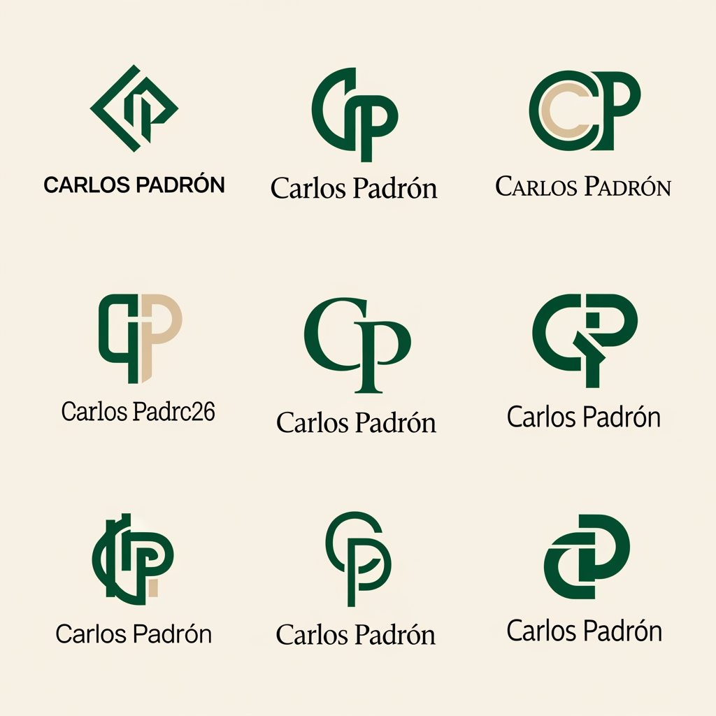 AI Design for me falta un favicon para mi web personal que tambien podría poner en el header junto a mi nombre o sustituyendolo.  Puedes diseñarme 10 favicons que me sirvan como logo tambien para mi web? quiero que contenga una C y una P porque mi nombre es carlos padron. La web es mi portfolio como desarrollador full-stack por si te sirve de ayuda. Quiero que sean logos profesionales, elegantes y llamativos. con la paleta de colores verde bosque (#0d3c26) y crema/beige (#f4eee3). Se original. Busca inspiración en internet y en los logos de grandes marcas y sorprendeme con 10 diseños únicos.