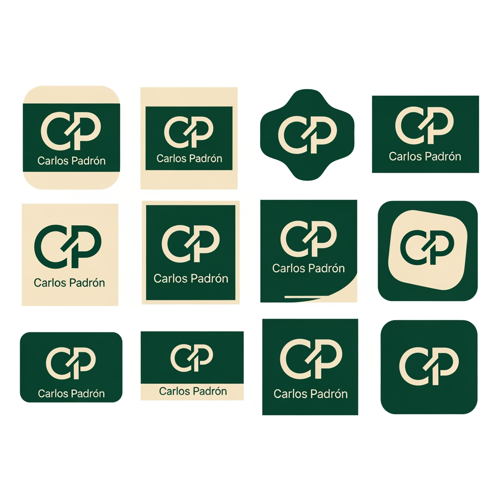 AI Design for me falta un favicon para mi web personal que tambien podría poner en el header junto a mi nombre o sustituyendolo.  Puedes diseñarme 10 favicons que me sirvan como logo tambien para mi web? quiero que contenga una C y una P porque mi nombre es carlos padron. La web es mi portfolio como desarrollador full-stack por si te sirve de ayuda. Quiero que sean logos profesionales, elegantes y llamativos. con la paleta de colores verde bosque (#0d3c26) y crema/beige (#f4eee3). Se original. Busca inspiración en internet y sorprendeme con 10 diseños únicos.