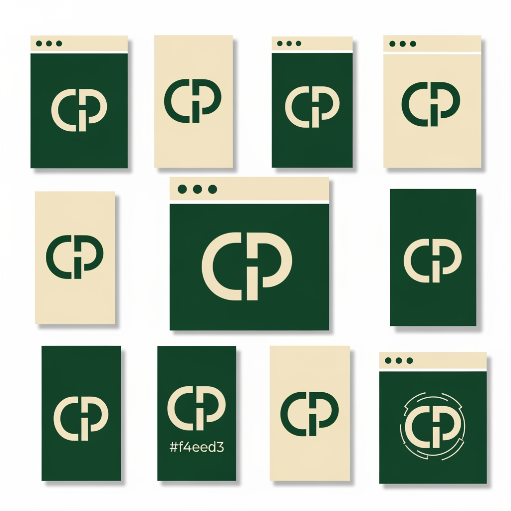 AI Design for me falta un favicon para mi web personal que tambien podría poner en el header junto a mi nombre o sustituyendolo.  Puedes diseñarme 10 favicons que me sirvan como logo tambien para mi web? quiero que contenga una C y una P porque mi nombre es carlos padron. La web es mi portfolio como desarrollador full-stack por si te sirve de ayuda. Quiero que sean logos profesionales, elegantes y llamativos. con la paleta de colores verde bosque (#0d3c26) y crema/beige (#f4eee3). Se original. Busca inspiración en internet y sorprendeme con 10 diseños únicos.