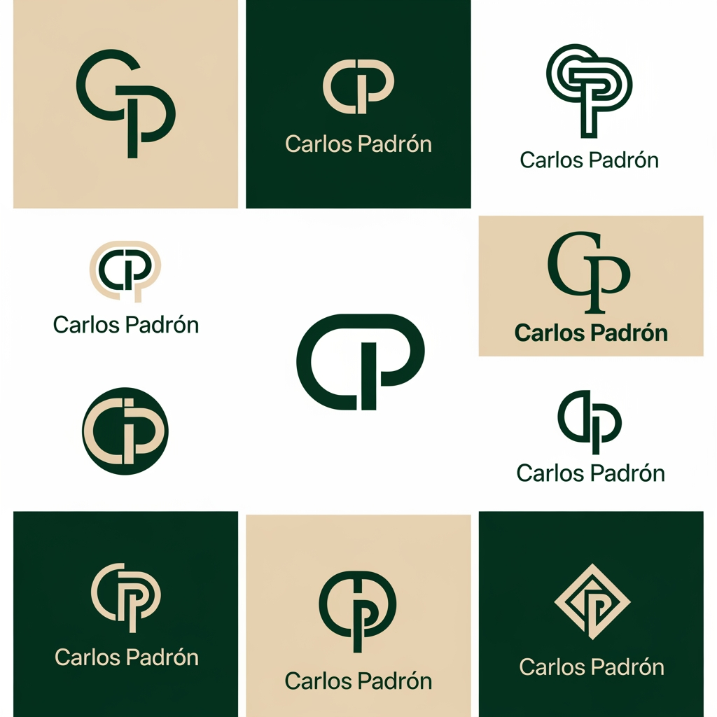 AI Design for me falta un favicon para mi web personal que tambien podría poner en el header junto a mi nombre o sustituyendolo.  Puedes diseñarme 10 favicons que me sirvan como logo tambien para mi web? quiero que contenga una C y una P porque mi nombre es carlos padron. La web es mi portfolio como desarrollador full-stack por si te sirve de ayuda. Quiero que sean logos profesionales, elegantes y llamativos. con la paleta de colores verde bosque (#0d3c26) y crema/beige (#f4eee3). Se original. Busca inspiración en internet y en los logos de grandes marcas y sorprendeme con 10 diseños únicos.
