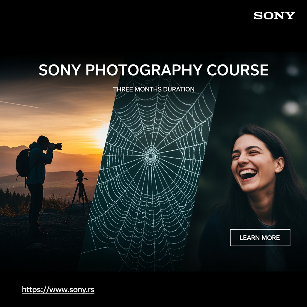 AI Design for The aim of the assignment is to come up with a conceptual solution for web banners for the Sony photography course, in three
different dimensions. Banners would appear on various sites and on You Tube
clips.
• The purpose of a banner is to interest viewers to click on it and see more
information about the course itself and, of course, to possibly apply for it.
• It is necessary to use attractive content to convey to observers what it would be like after completion
they could do the course themselves and thus attract them
Information that must be on the banners: (you can do otherwise
formulate the text, order of words but all information to be highlighted):
• Title: Sony photography course.
• Duration: three months.
• Web address: https://www.
sony
• Current Sony logo
.rs
• Photo or multiple photos, or composite as image content
• CTA (call-to-action) button that calls to action, (Read more, Sign up...)
• One banner must have animation, which will especially attract the attention of the observer and be in
style with other content
Dimensions and formats
●
●
●
Mandatory all three dimensions: (resolution 72px/in, color model: RGB):
300px x 250px
160px x 600px
728px x 90px
• JPG (or GIF for animation)
Mandatory formats for saving: (1 paper each in all three dimensions and in both formats, so
you place a total of 6 documents in the project folder):
• PSD (do not merge layers)
You can send your work to prof. Stanković for analysis during lectures, in JPEG format,
by the end of the current week at the latest.
Not allowed:
• Copy and imitate already existing solutions or use a template for similar ones
courses. Take the opportunity to create original work.
• Use the finished composite and another author's illustration for a complete one
image content of the banner. Create your own.
• Omit any required element or format, or element on
some format. i need 3 more banners.i need those pictures in that pixel formats that are in text i need 1 longer picture but not big