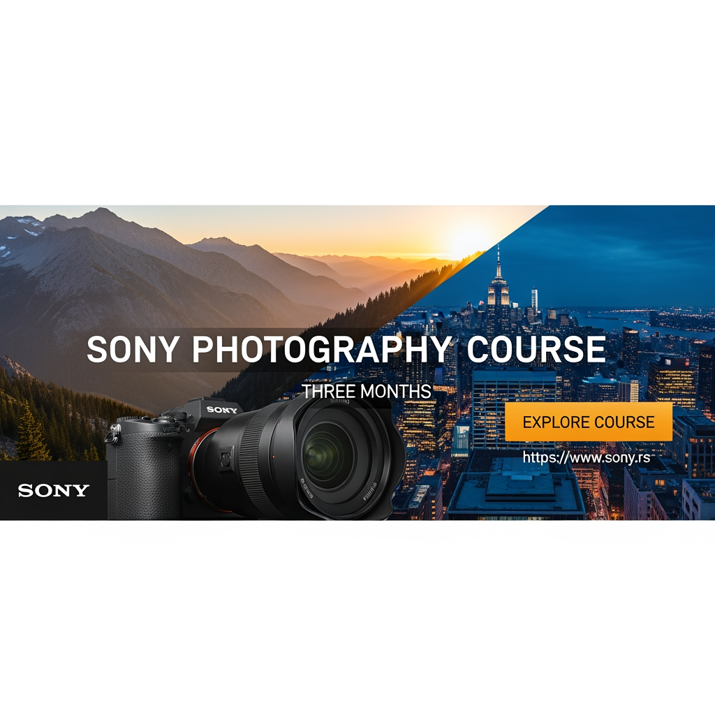 AI Design for The aim of the assignment is to come up with a conceptual solution for web banners for the Sony photography course, in three
different dimensions. Banners would appear on various sites and on You Tube
clips.
• The purpose of a banner is to interest viewers to click on it and see more
information about the course itself and, of course, to possibly apply for it.
• It is necessary to use attractive content to convey to observers what it would be like after completion
they could do the course themselves and thus attract them
Information that must be on the banners: (you can do otherwise
formulate the text, order of words but all information to be highlighted):
• Title: Sony photography course.
• Duration: three months.
• Web address: https://www.
sony
• Current Sony logo
.rs
• Photo or multiple photos, or composite as image content
• CTA (call-to-action) button that calls to action, (Read more, Sign up...)
• One banner must have animation, which will especially attract the attention of the observer and be in
style with other content
Dimensions and formats
●
●
●
Mandatory all three dimensions: (resolution 72px/in, color model: RGB):
300px x 250px
160px x 600px
728px x 90px
• JPG (or GIF for animation)
Mandatory formats for saving: (1 paper each in all three dimensions and in both formats, so
you place a total of 6 documents in the project folder):
• PSD (do not merge layers)
You can send your work to prof. Stanković for analysis during lectures, in JPEG format,
by the end of the current week at the latest.
Not allowed:
• Copy and imitate already existing solutions or use a template for similar ones
courses. Take the opportunity to create original work.
• Use the finished composite and another author's illustration for a complete one
image content of the banner. Create your own.
• Omit any required element or format, or element on
some format. i need 3 more banners.