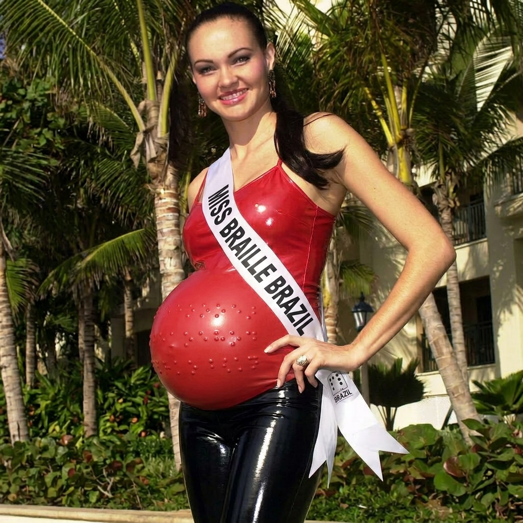 AI Design for make her stomach bigger and she is alone and her top is brail brazil