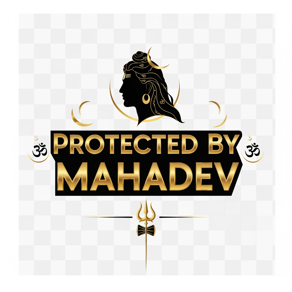 AI Design for Create a luxury streetwear T-shirt design with the phrase "Protected By Mahadev". 
Use elegant bold typography, minimal Shiva outline, trishul icon and subtle spiritual elements. 
Premium fashion brand style, black and gold color palette, clean vector design, balanced layout, transparent background, high quality POD artwork.