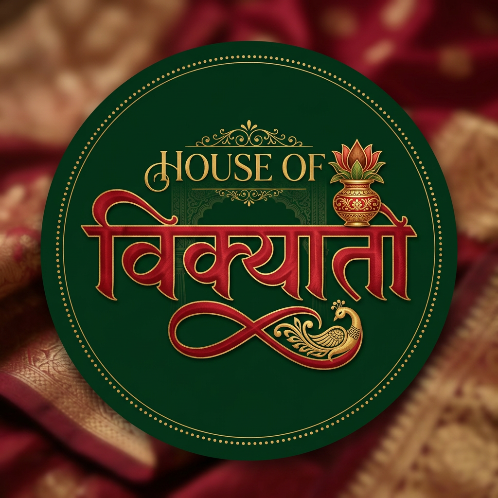 AI Design for hi, can u make logo for ''House of Vikhyati'' its a ethnic type.. keep it indian something meaningful. I want it to be ig logo. ive attached the logo refrence. can u make it different? actuallly i cant copy refrence so something else not this,... can u use red to