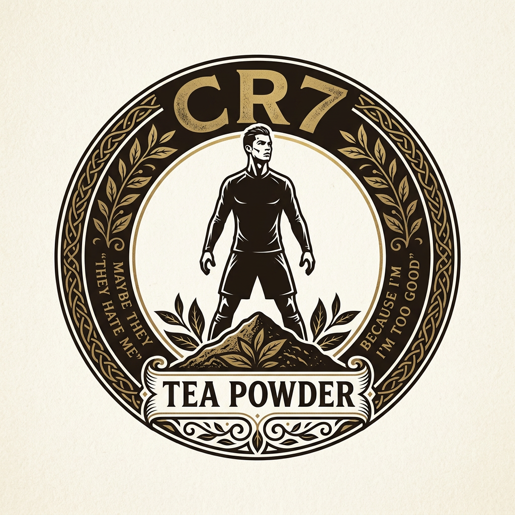 AI Design for create a classic logo for a tea powder brand named cr7