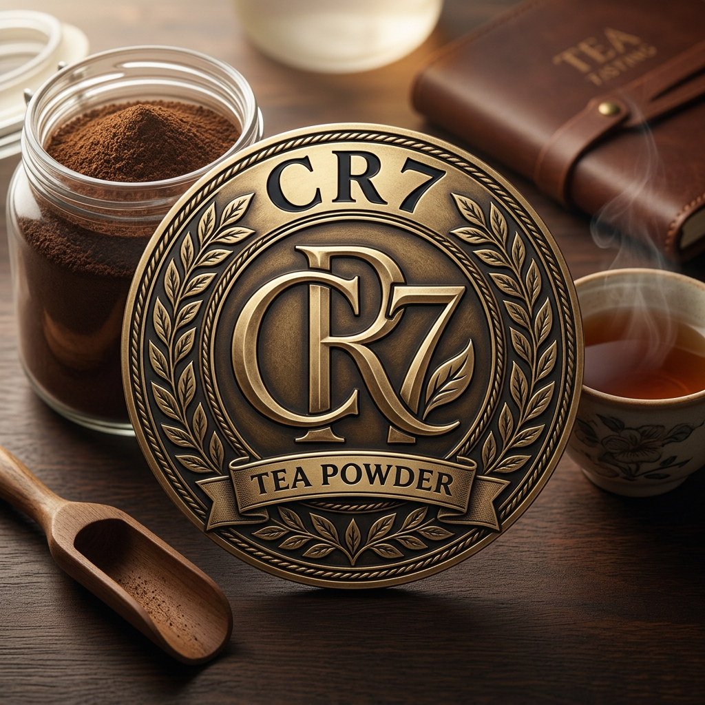 AI Design for create a classic logo for a tea powder brand named cr7