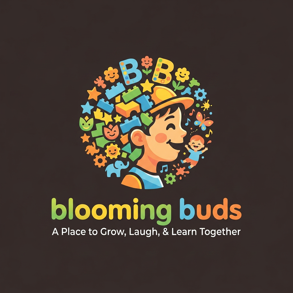 AI Design for Create a logo for kindergarden named blooming buds , displays kids fun towards coming to this place and add a good tagline below.