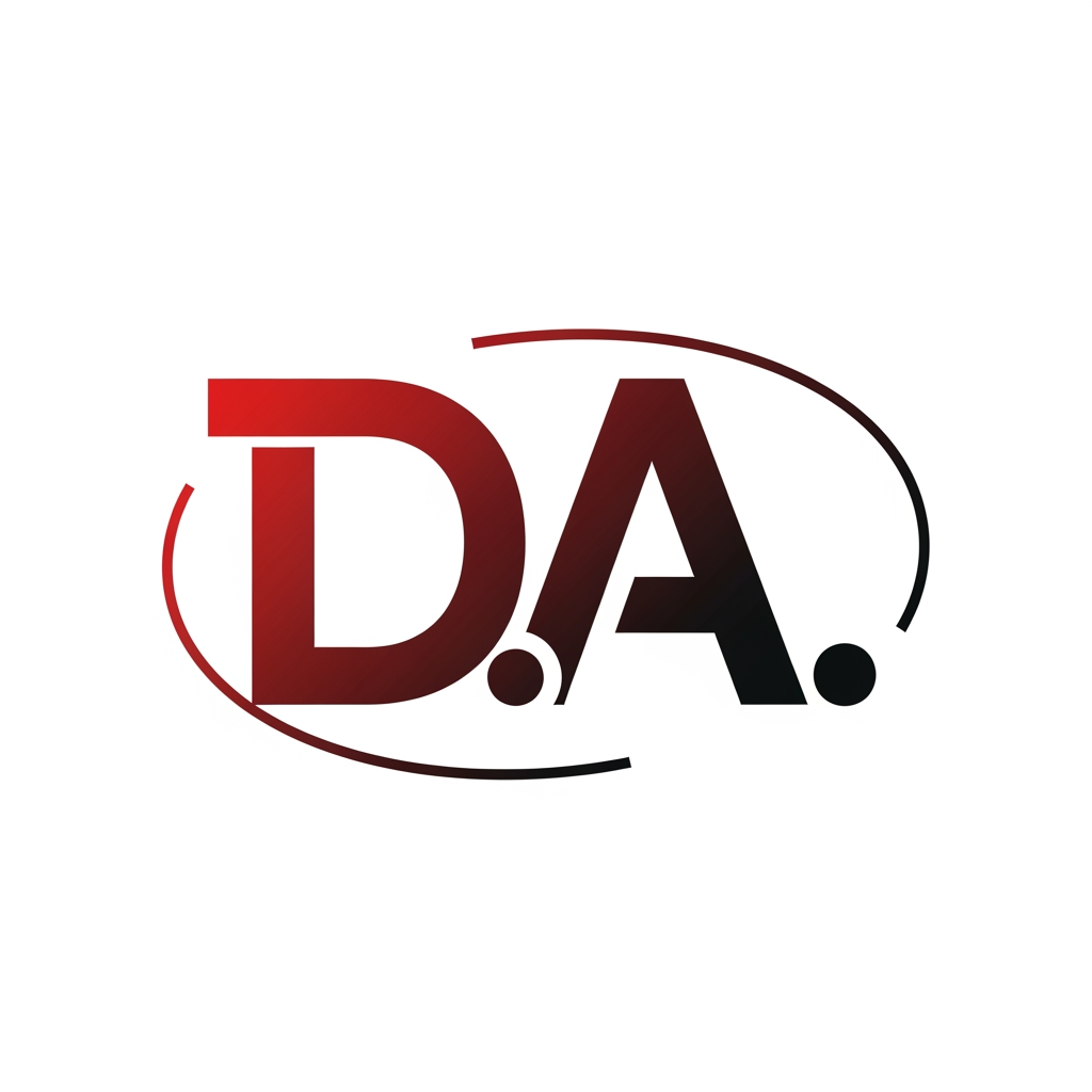 AI Design for creami un logo adatto per abiti,borse ecc... con scritto D.A di colore rosso sfumato nero