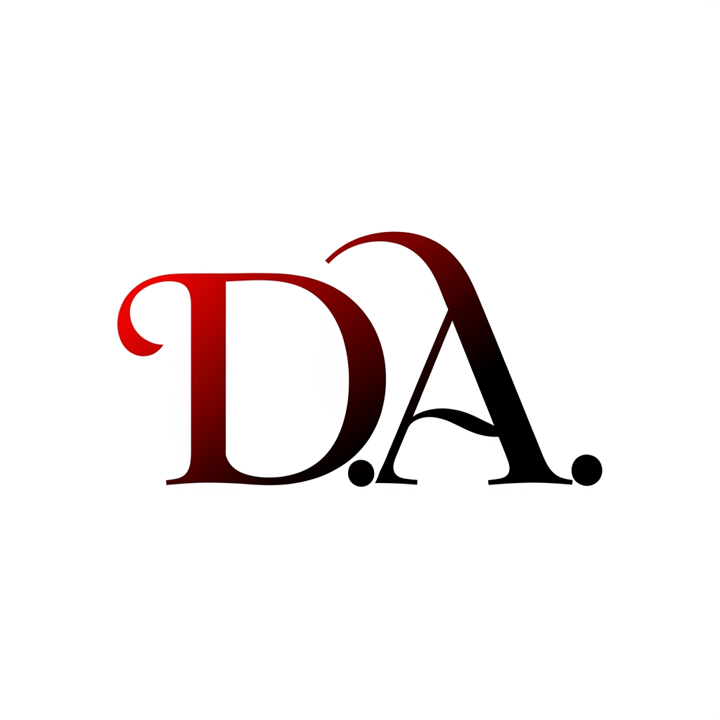 AI Design for creami un logo adatto per abiti,borse ecc... con scritto D.A di colore rosso sfumato nel nero con una tipologia di carattere particolare