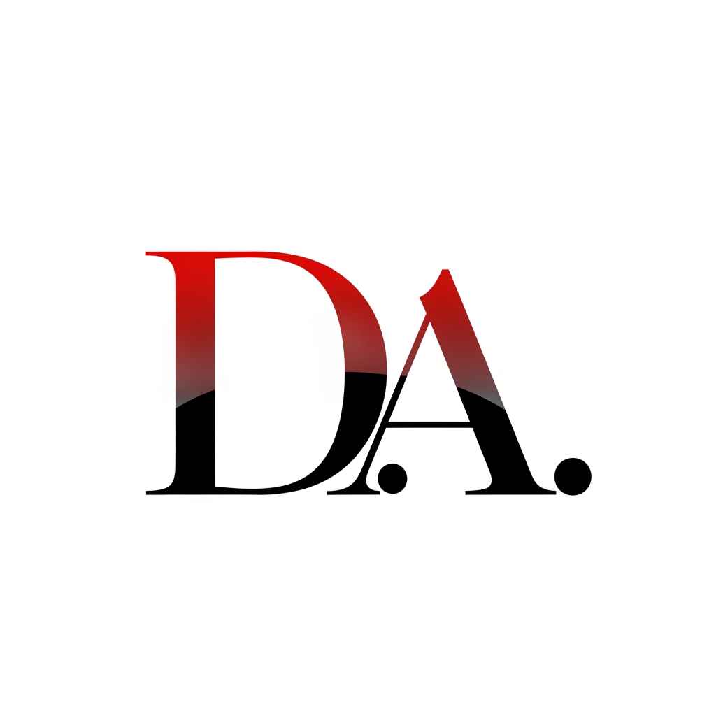 AI Design for creami un logo adatto per abiti,borse ecc... con scritto D.A di colore rosso sfumato nel nero con una tipologia di carattere particolare