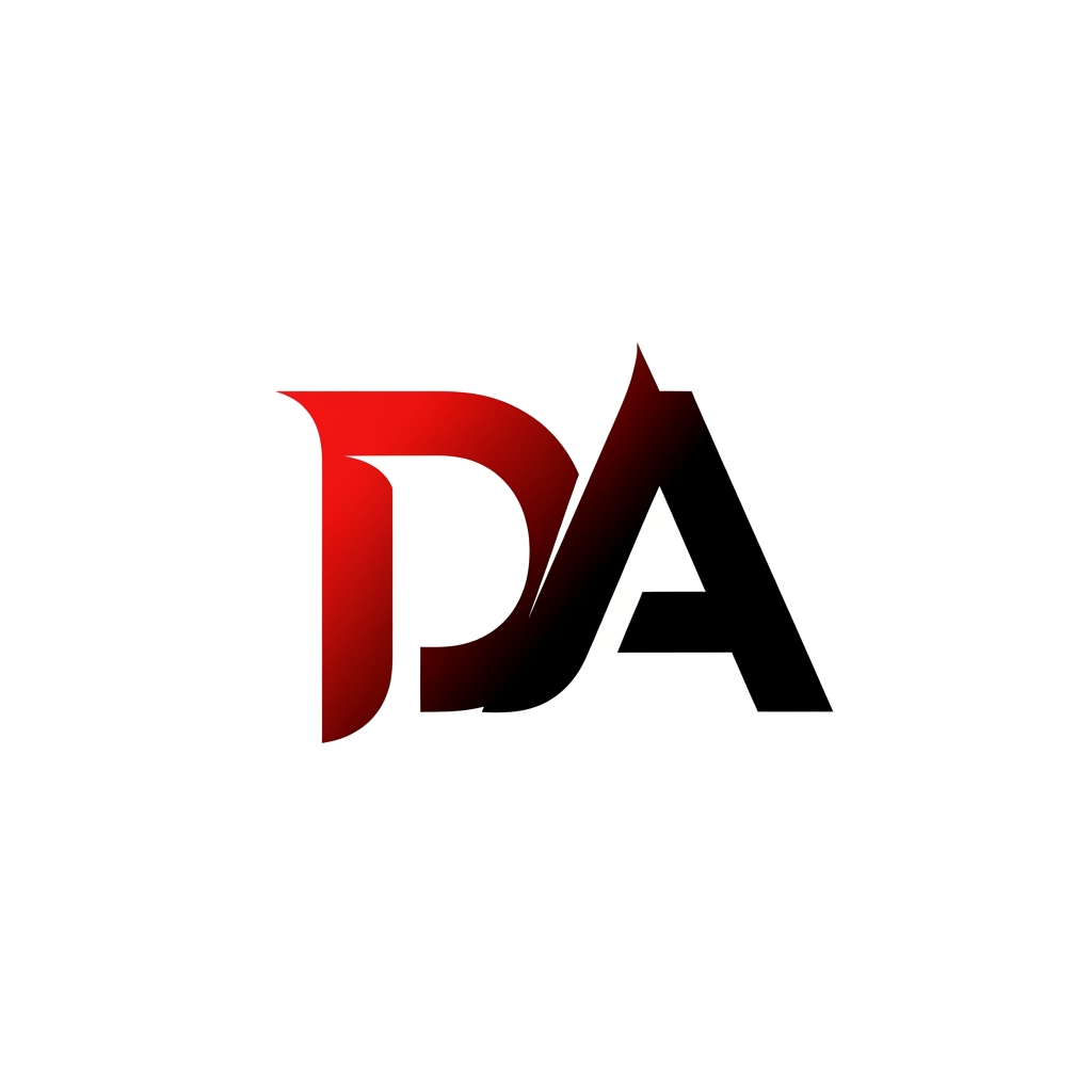 AI Design for creami un logo adatto per abiti,borse ecc... con scritto DA di colore rosso sfumato nel nero con una tipologia di carattere particolare