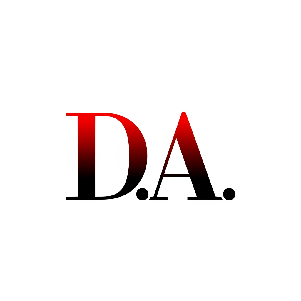 AI Design for creami un logo adatto per abiti,borse ecc... con scritto D.A di colore rosso sfumato nero