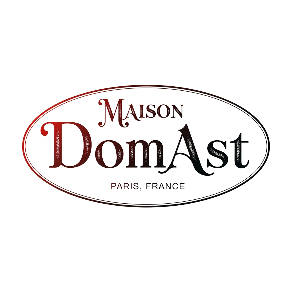 AI Design for creami un logo adatto per abiti,borse ecc... con scritto Maison DomAst di colore rosso sfumato nel nero con una tipologia di carattere particolare