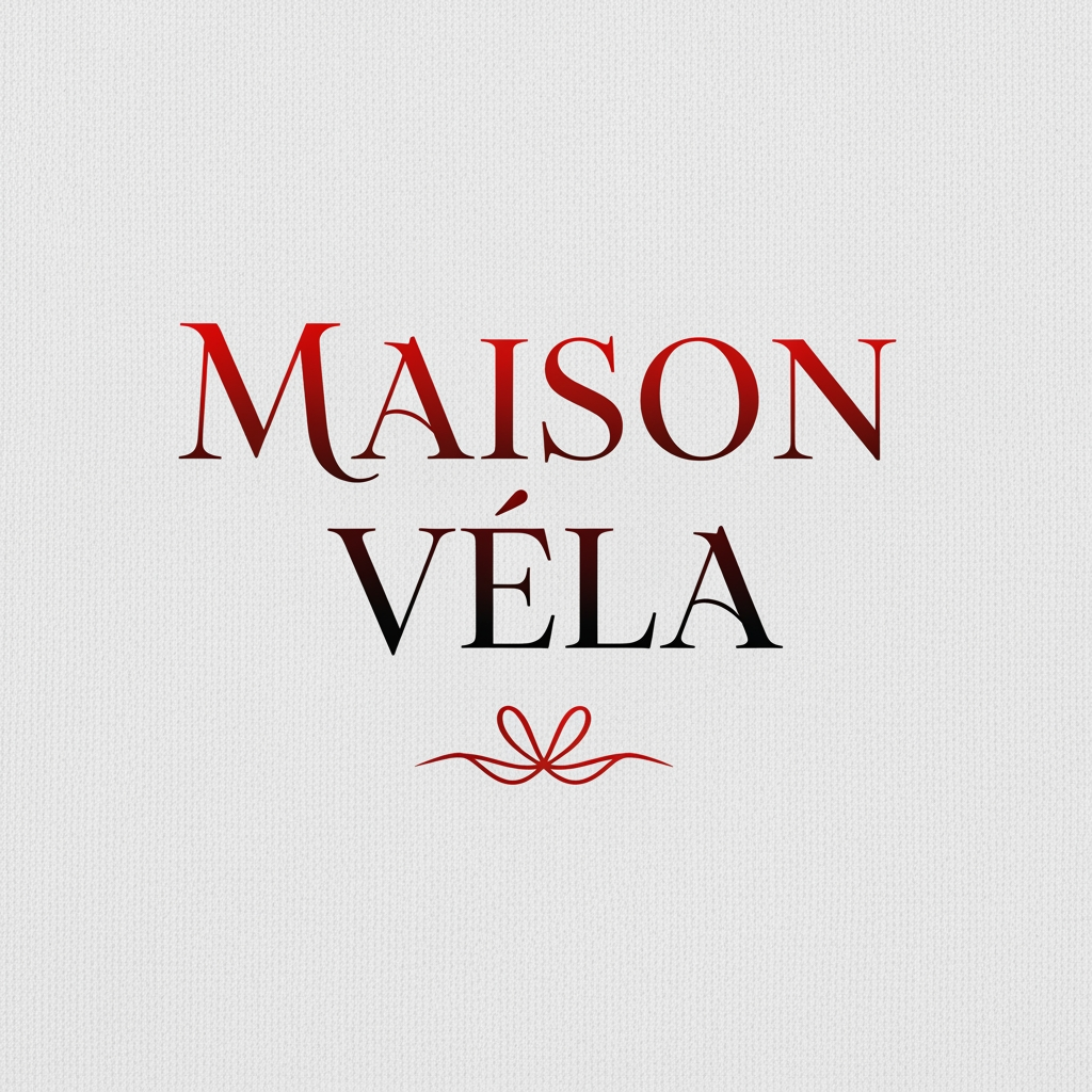 AI Design for creami un logo adatto per abiti,borse ecc... con scritto Maison Vela di colore rosso sfumato nel nero con una tipologia di carattere particolare
