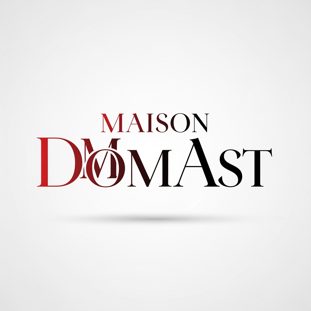 AI Design for creami un logo adatto per abiti,borse ecc... con scritto Maison DomAst di colore rosso sfumato nel nero con una tipologia di carattere particolare
