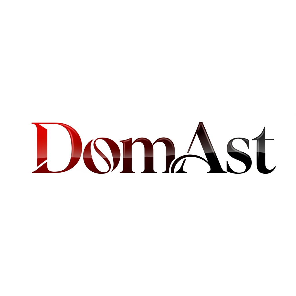 AI Design for creami un logo adatto per abiti,borse ecc... con scritto DomAst di colore rosso sfumato nel nero con una tipologia di carattere particolare