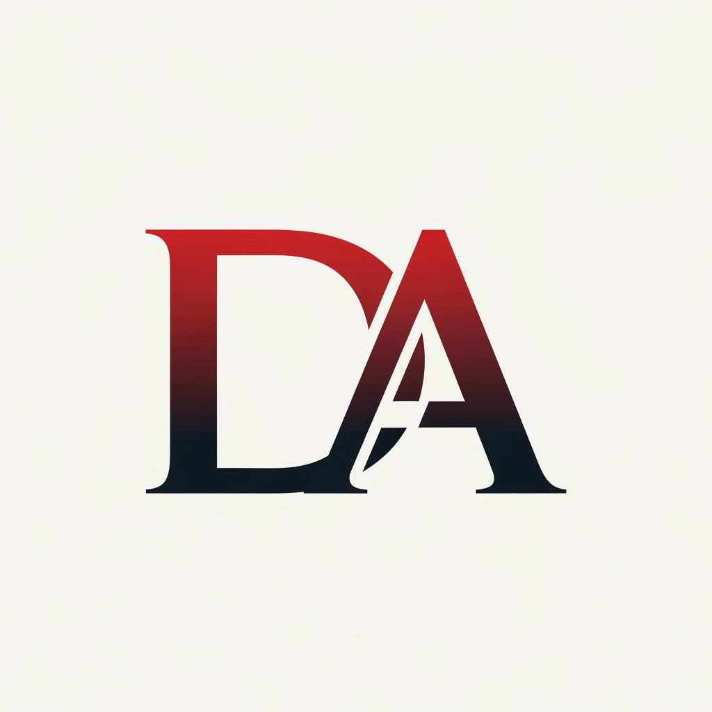 AI Design for creami un logo adatto per abiti,borse ecc... con scritto D.A di colore rosso sfumato nero