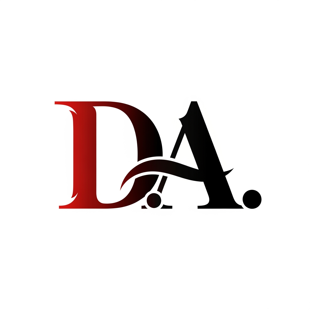 AI Design for creami un logo adatto per abiti,borse ecc... con scritto D.A di colore rosso sfumato nel nero con una tipologia di carattere particolare