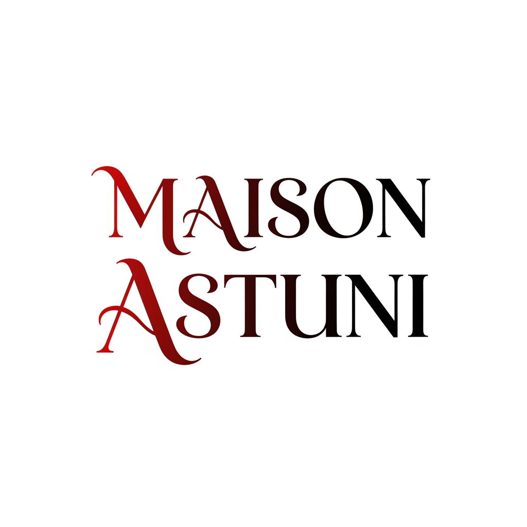 AI Design for creami un logo adatto per abiti,borse ecc... con scritto Maison Astuni di colore rosso sfumato nel nero con una tipologia di carattere particolare