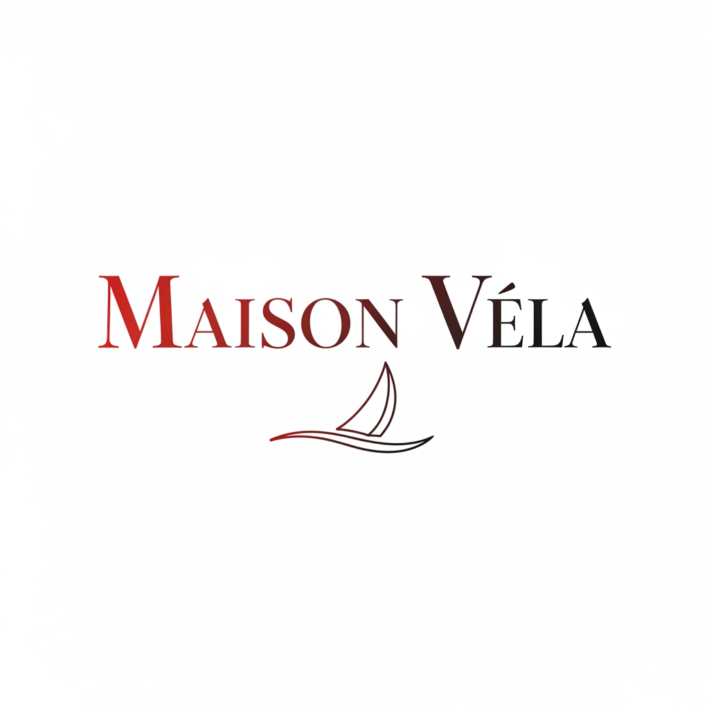 AI Design for creami un logo adatto per abiti,borse ecc... con scritto Maison Vela di colore rosso sfumato nel nero con una tipologia di carattere particolare