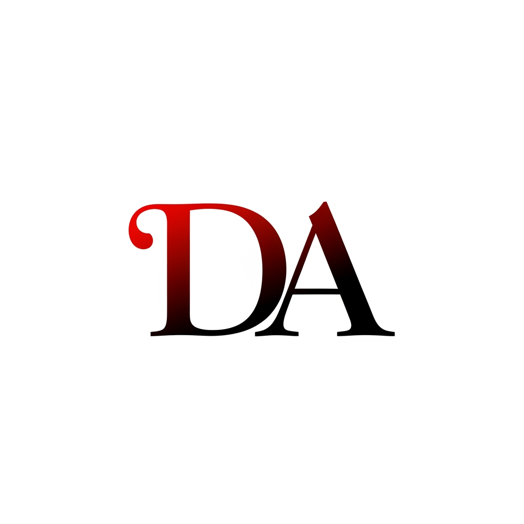 AI Design for creami un logo adatto per abiti,borse ecc... con scritto DA di colore rosso sfumato nel nero con una tipologia di carattere particolare