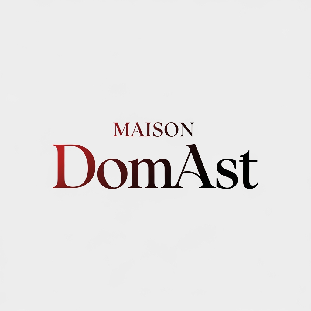 AI Design for creami un logo adatto per abiti,borse ecc... con scritto Maison DomAst di colore rosso sfumato nel nero con una tipologia di carattere particolare