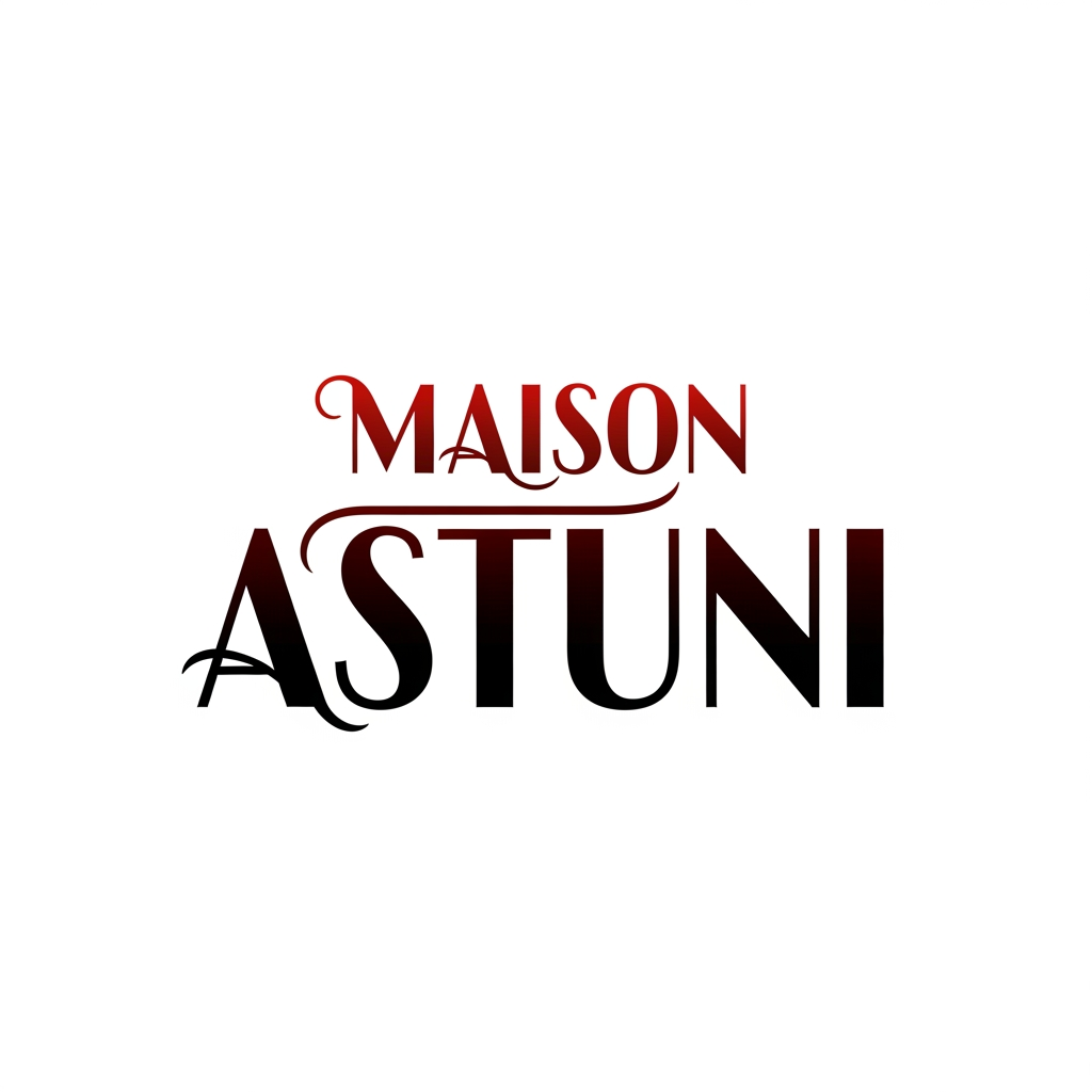 AI Design for creami un logo adatto per abiti,borse ecc... con scritto Maison Astuni di colore rosso sfumato nel nero con una tipologia di carattere particolare
