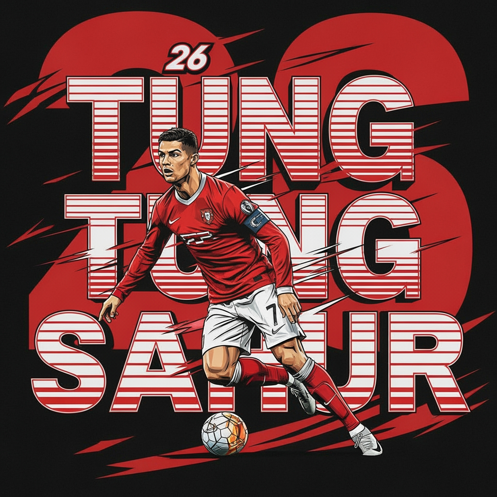 AI Design for Basándote en la foto de cr7 que el 26 detrás de tung tung sahur que sea ROJO Y BLANCO
