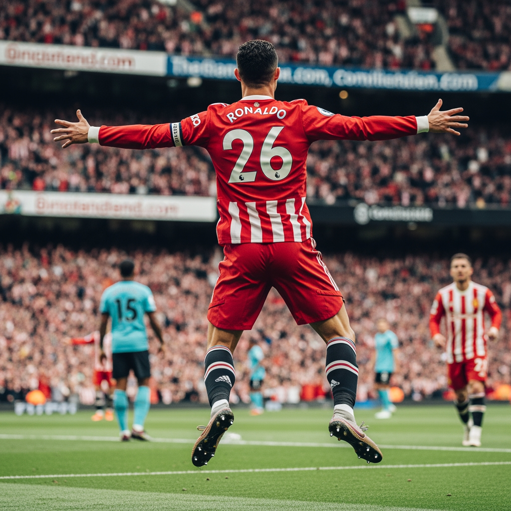 AI Design for Basándote en la foto de cr7 que el 26 detrás de tung tung sahur que sea ROJO Y BLANCO